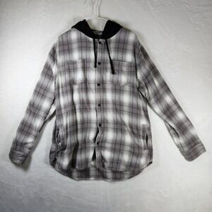 PacSun Los Angeles Gray White Plaid Hooded‎ Flannel Shirt Mens Sz Large Shacket